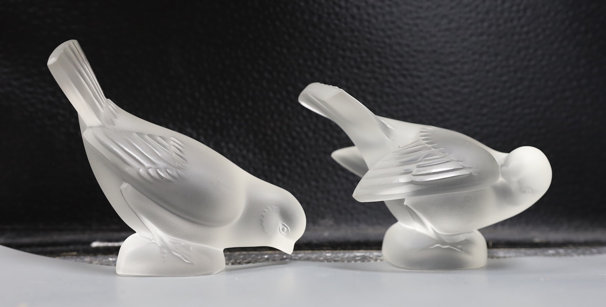Two Lalique glass birds, tallest 10cm